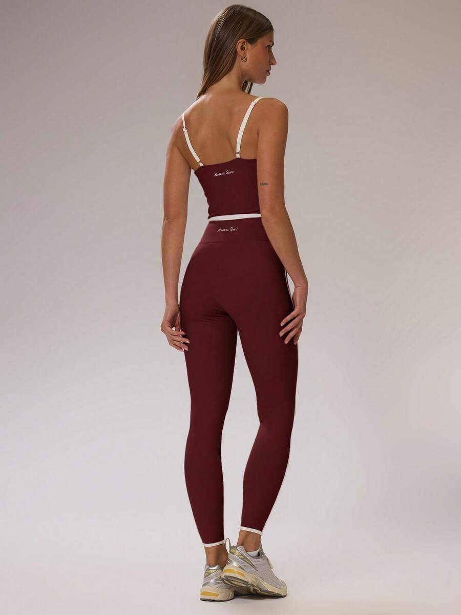 Pilates Yoga Set - Contrast Piping Fitted Crop Top And